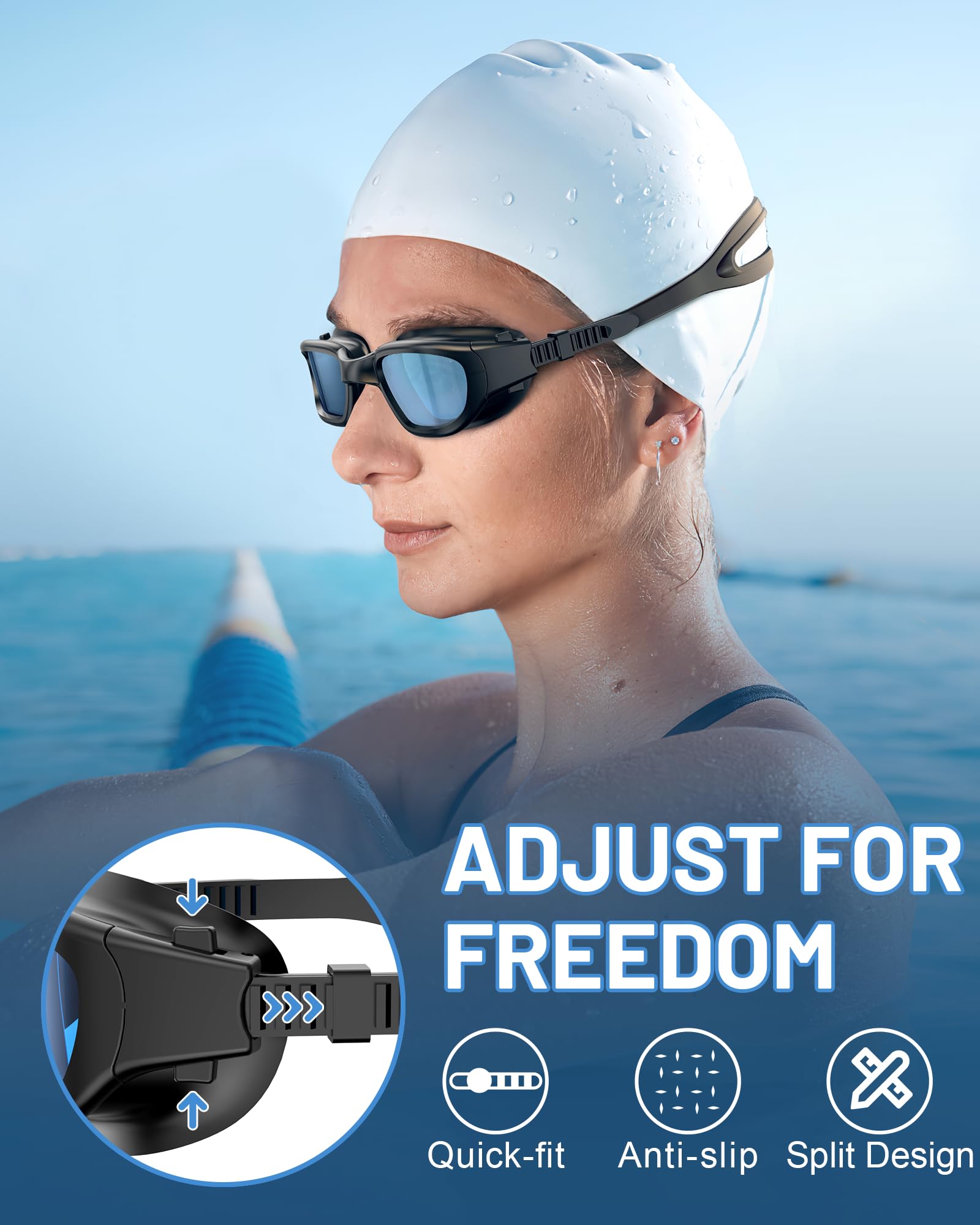 Polarized Swimming Goggles, Unisex Adult Swim Goggles Anti Fog Anti UV Wide View Pool Glasses for Men Women