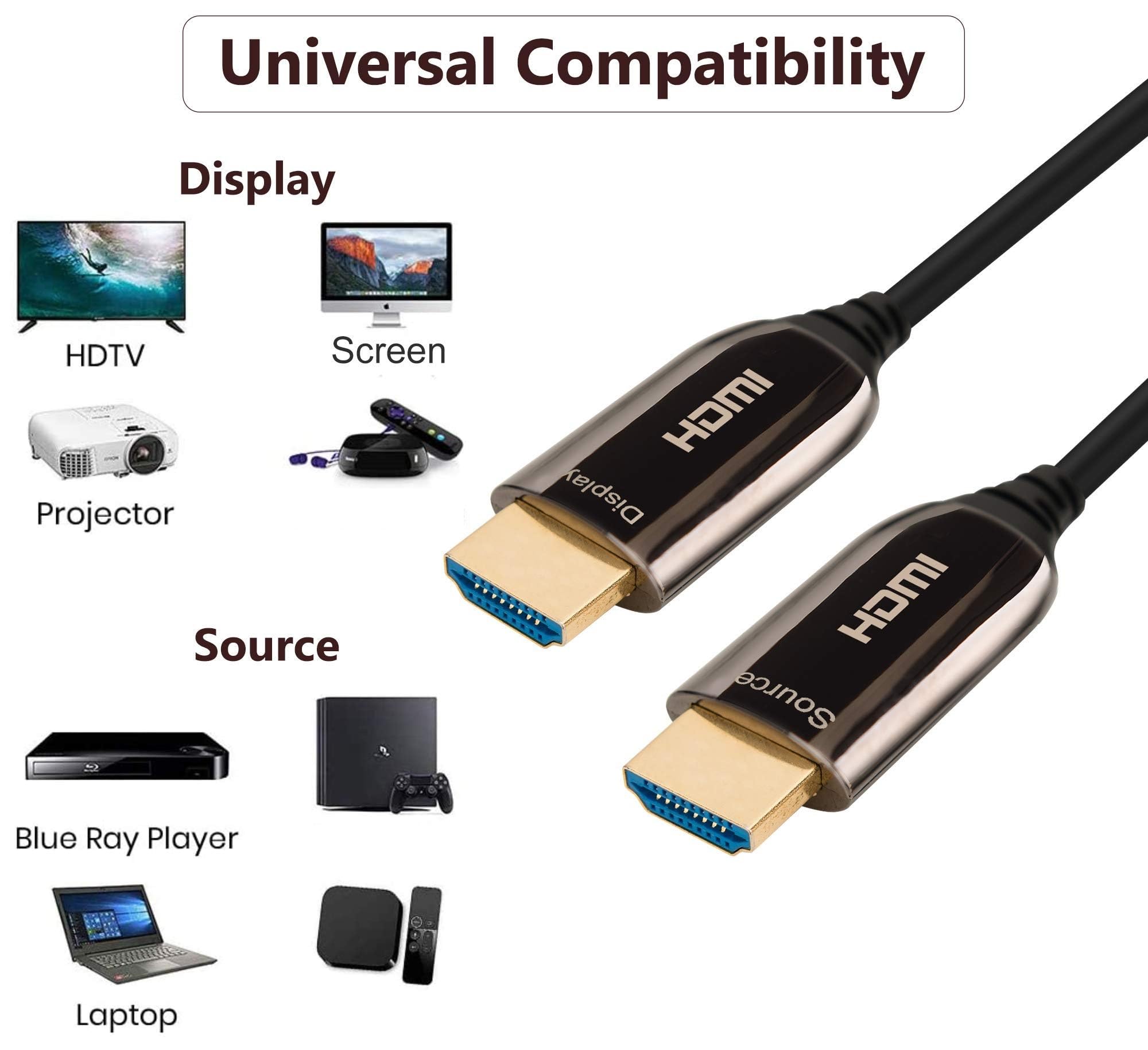 Cable HDMI de fibra óptica 8K, 10 m, cable HDMI de alta velocidad, 48 Gbps v2.1, compatible con 8K a 60Hz, 4K a 120Hz, 4320p, 4:4:4, HDR10+, HDCP2.2, 3D, eARC para Roku Box, cine en casa, PS4, PS3,