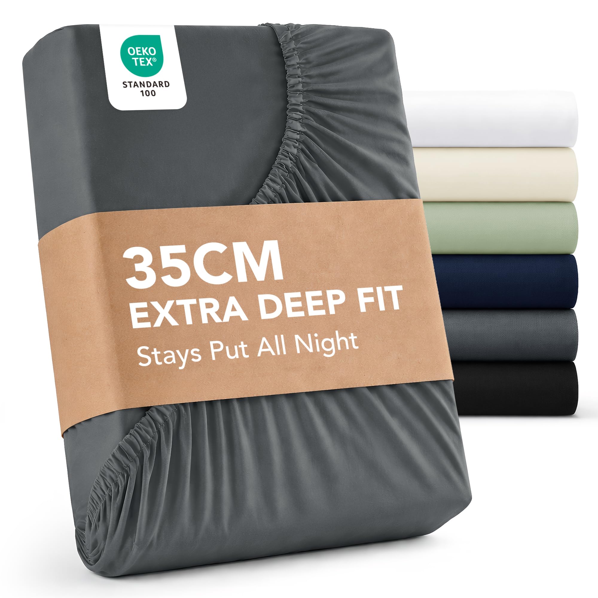 Deconovo Super King Fitted Sheet 35cm Deep - Fitted Bed Sheet Ultra Soft Brushed Mricrofibre Fabric OEKO-TEX Certified Bottom Sheet Shrink Resistant and Breathable