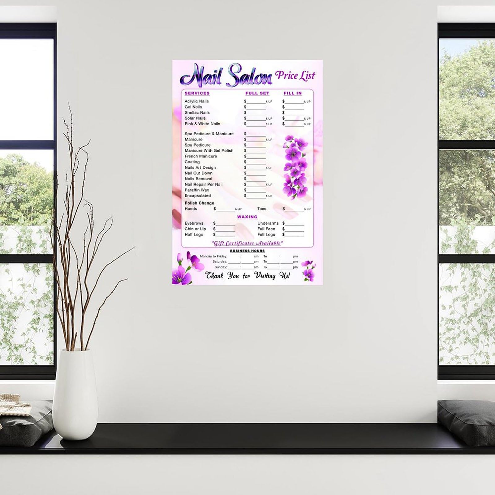 Nail Salon Price List Poster – Wall Art Canvas, 8x12 Inch, Decorative For Office, Bedroom, Living Room - View #2