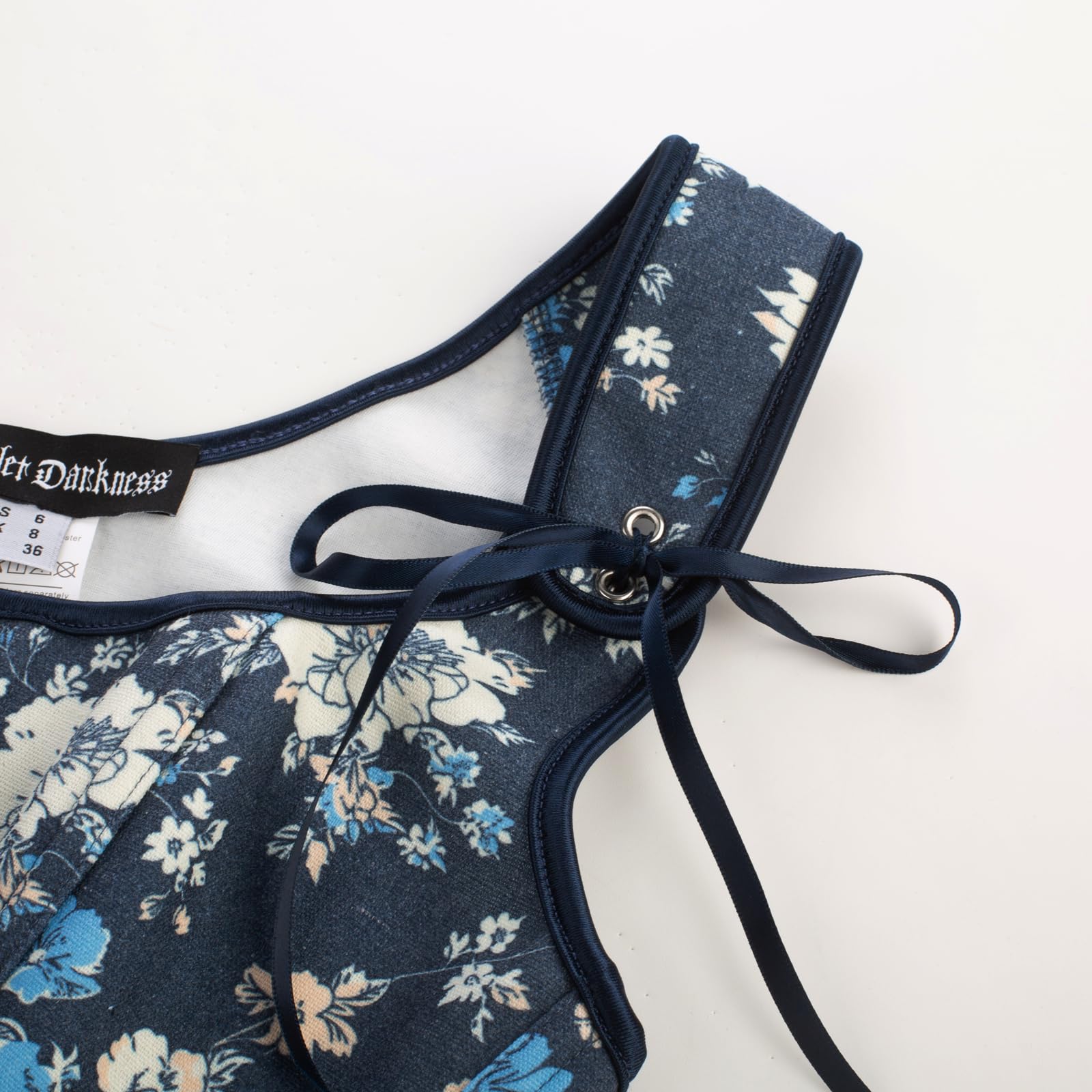 Scarlet Darkness, Corsé renacentista floral overbust con cordones y varillas para mujer