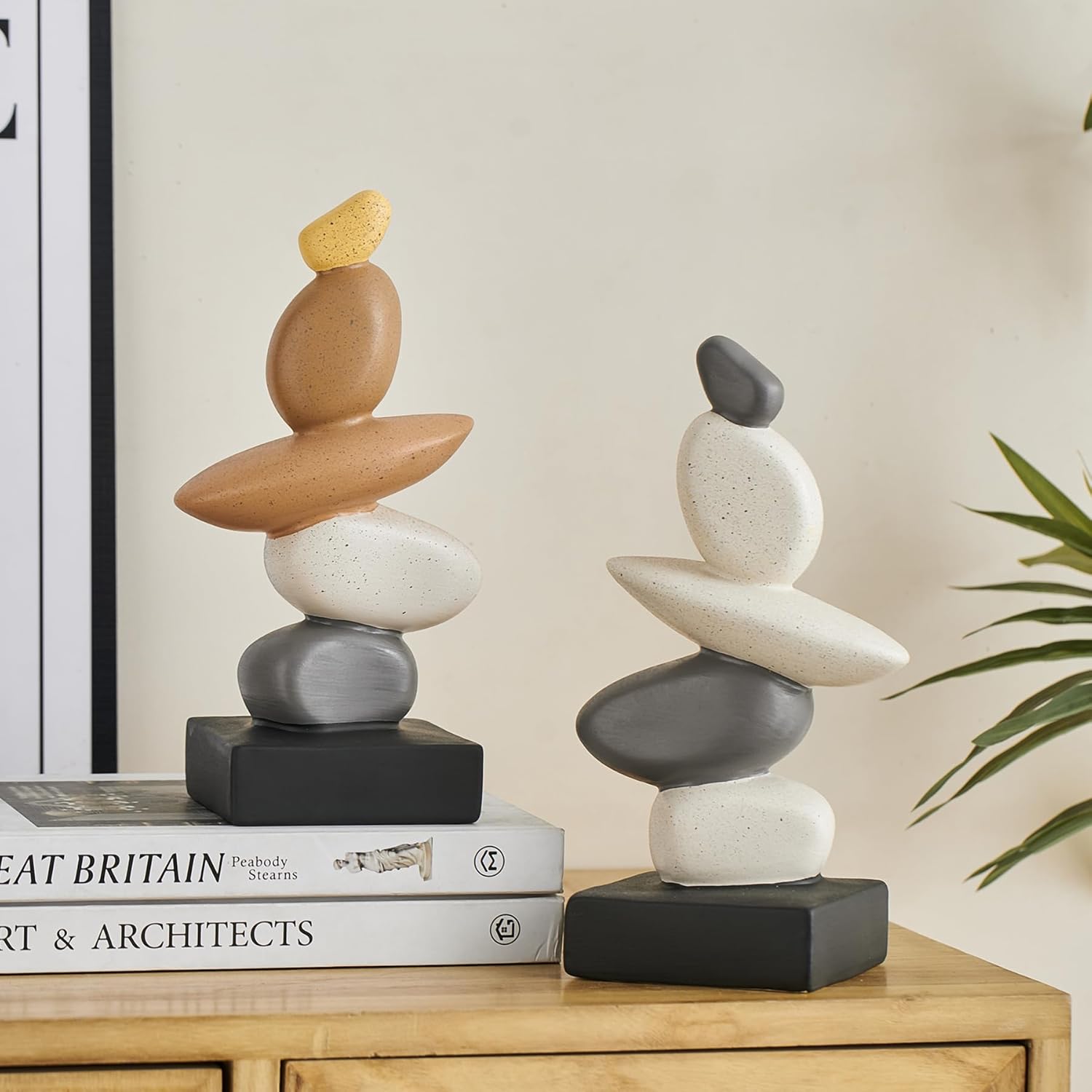 Fake Sandstone Statue Home Decor for Living Room, Modern Ceramic Stone Sculptures Coffee Table Decor, Brown Gery White Statue Decorations for Office Shelf Bookshelf