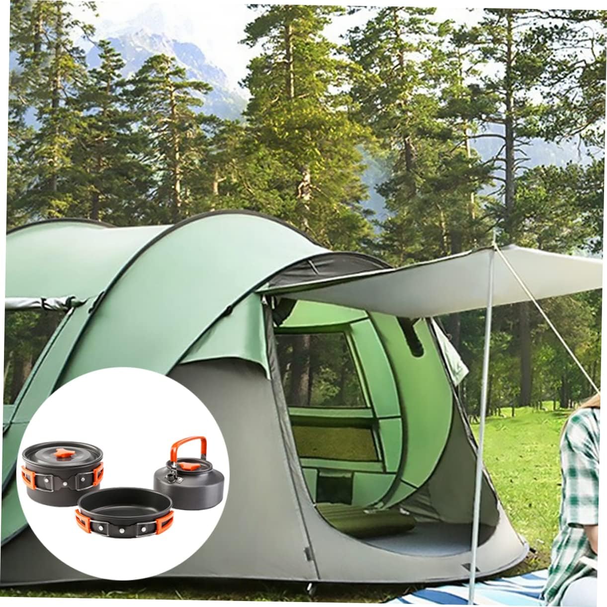 Camping Cookware Set Aluminum Alloy Pots and Kettle Lightweight Outdoor Cooking Kit for People for Hiking Backpacking and Family Camping Trips