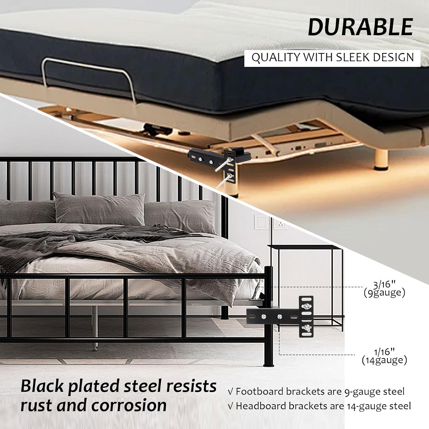 Longzhuo Universal Headboard Brackets, 2 Pack Headboard Kit for Adjustable Bed, with Footboard Extension Kit, Headboard Adapter Brackets for Twin, King, Queen, Full Size Bed Frame