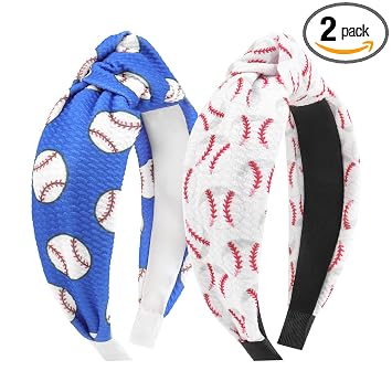 YanJie Knotted Headbands for Women Baseball Headband for Girls Game Day Sport Headbands Wide Non Slip Hair Bands Baseball Hair Accessories Blue White
