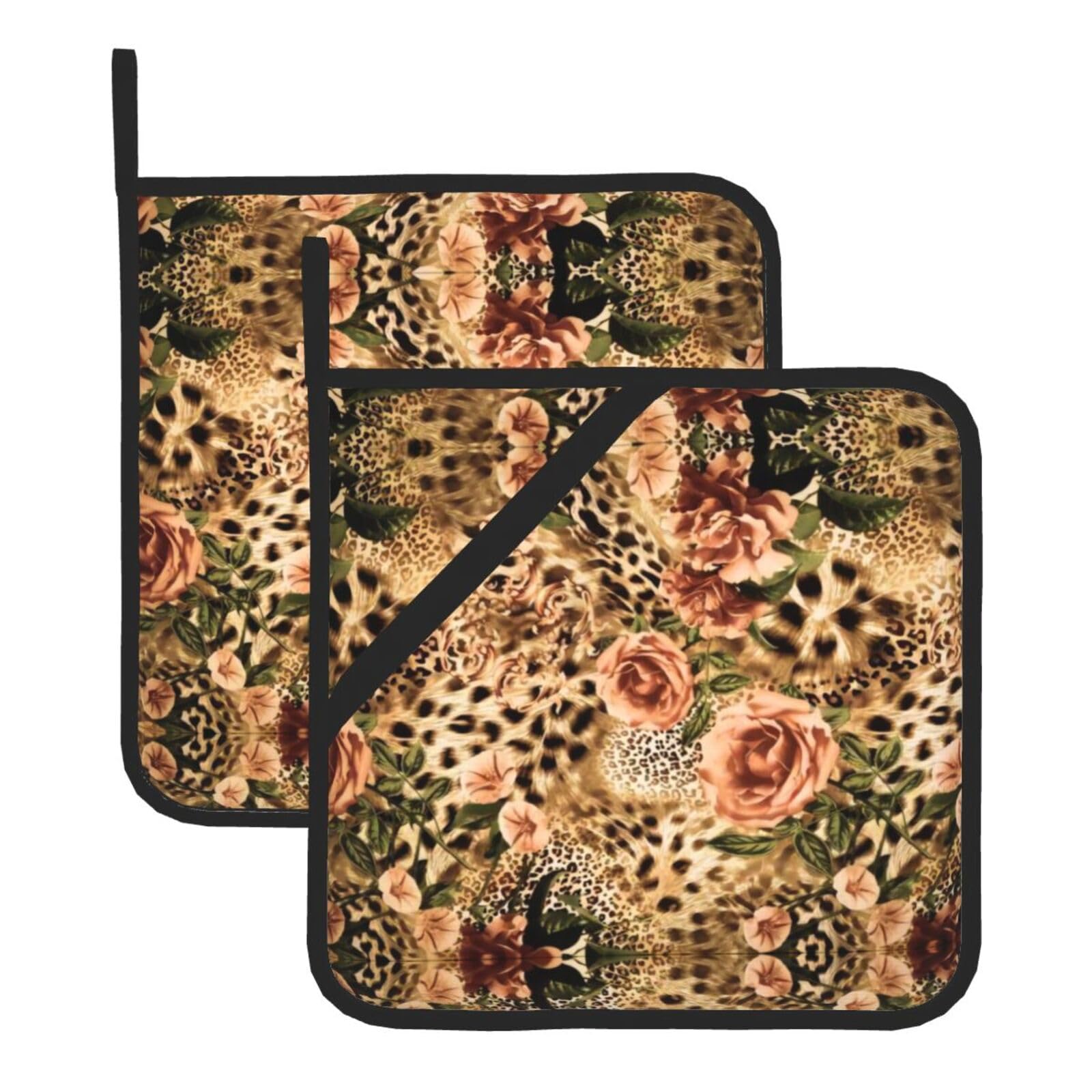 YYHHAOFA Striped Leopard Prints Square Hot Pads - Durable Kitchen Covers for Heat Resistance, Waterproof Protection & Easy Cleaning - 2-Pack with Hanging Loops