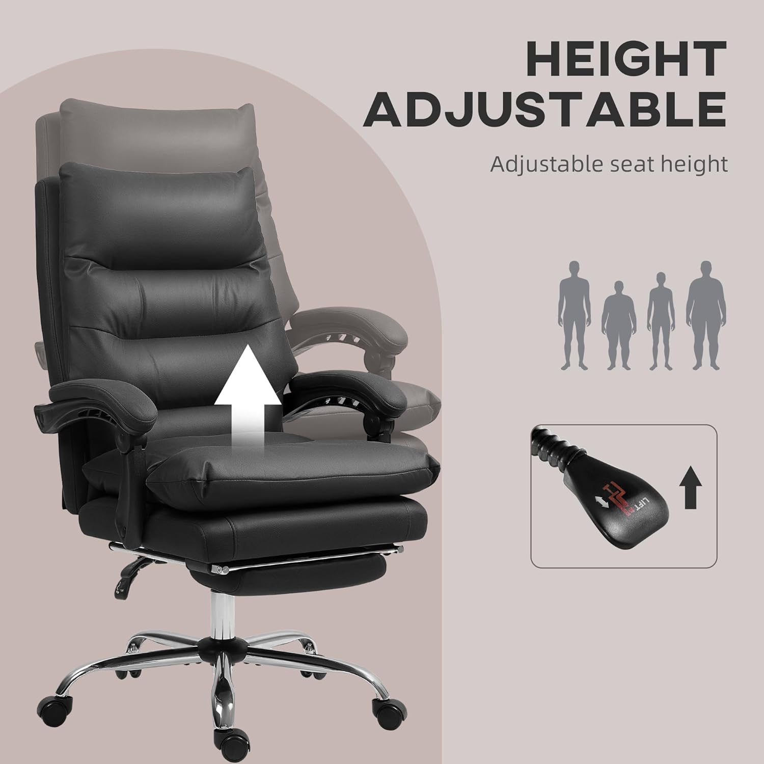 Vinsetto Microfibre Executive Massage Office Chair, Computer Desk Chair, Reclining Chair with Footrest, Double-Tier Padding, Swivel Wheels, Black