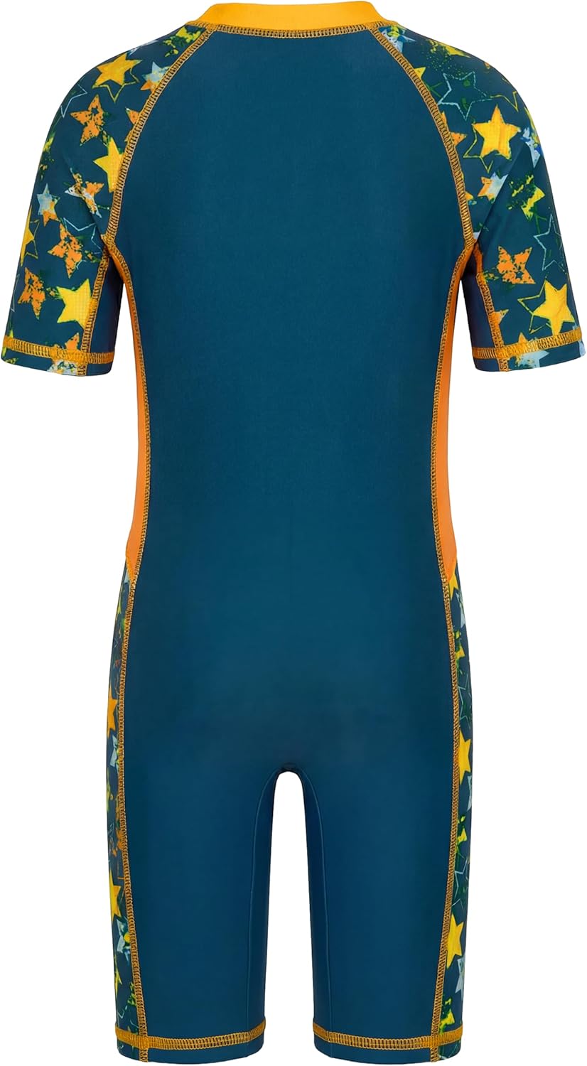 Gogokids Boys One Piece Swimsuit Rash Guard Suits Short Sleeve Swimwear Kids UPF 50+ Zipper Bathing Suit Size 4-12 Years