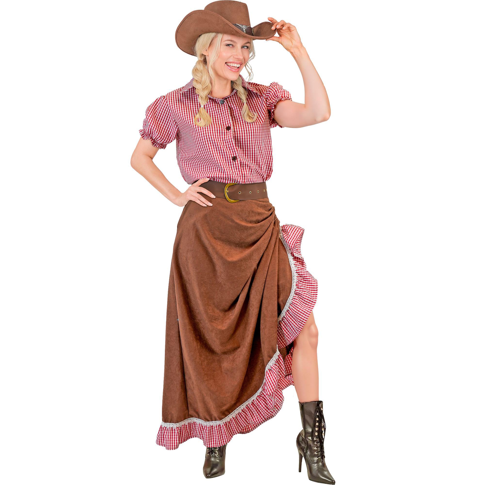 W WIDMANN MILANO Party Fashion - Cowgirl Kostüm Damen | 3-teiliges Set mit Bluse, Rock und Gürtel für Karneval, Western-, Country- und Mottopartys