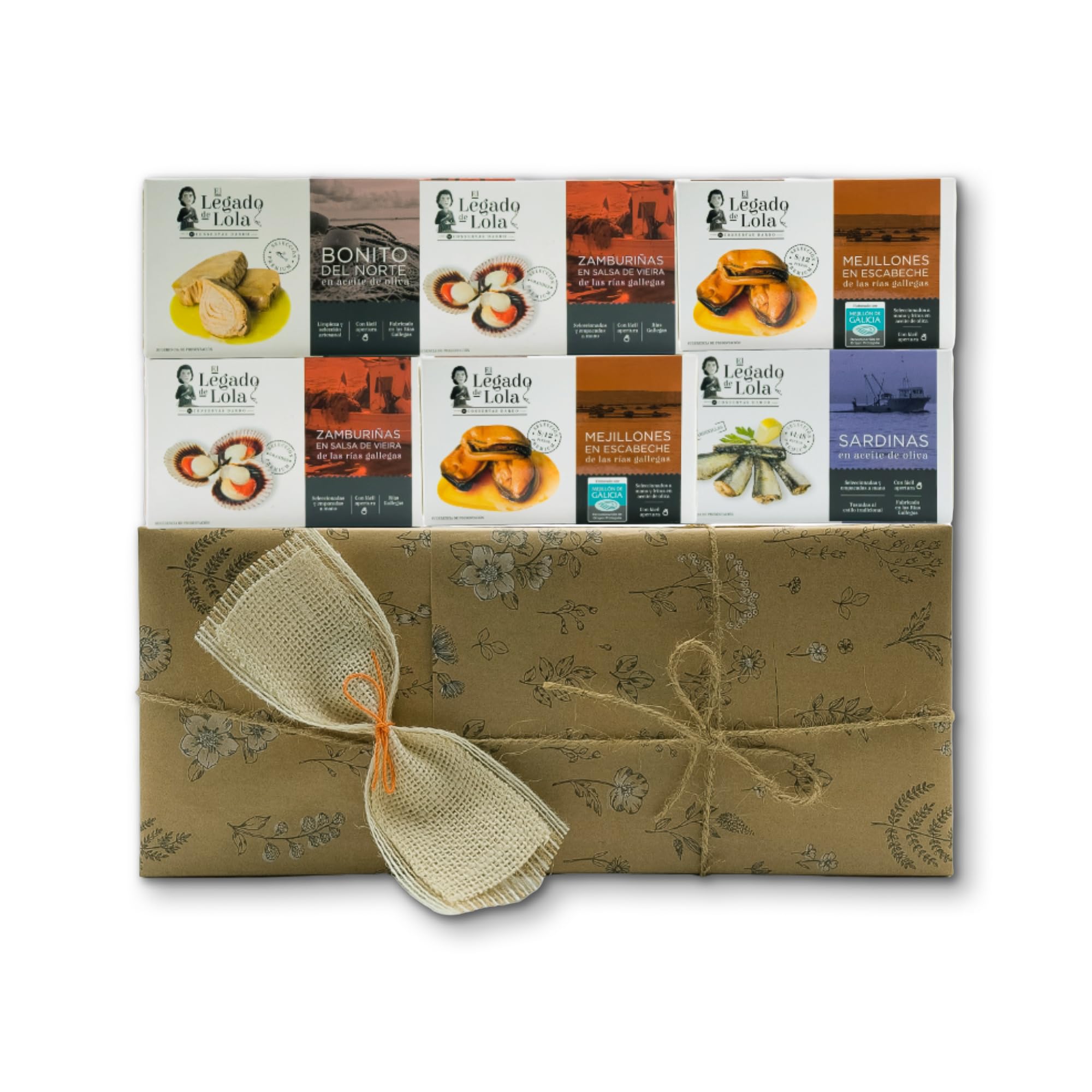 Caja Regalo Gourmet Lola de VinNatura con Conservas Premium de Galicia | Cesta gourmet de Galicia, regalos de empresa y celebraciones, elaboración tradicional, tarjeta personalizable