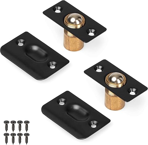 Ilyapa Pestillo de bola para puerta francesa, paquete de 2 unidades, color negro, con rosca ajustable, para cocina, despensa, lavandería, puerta de