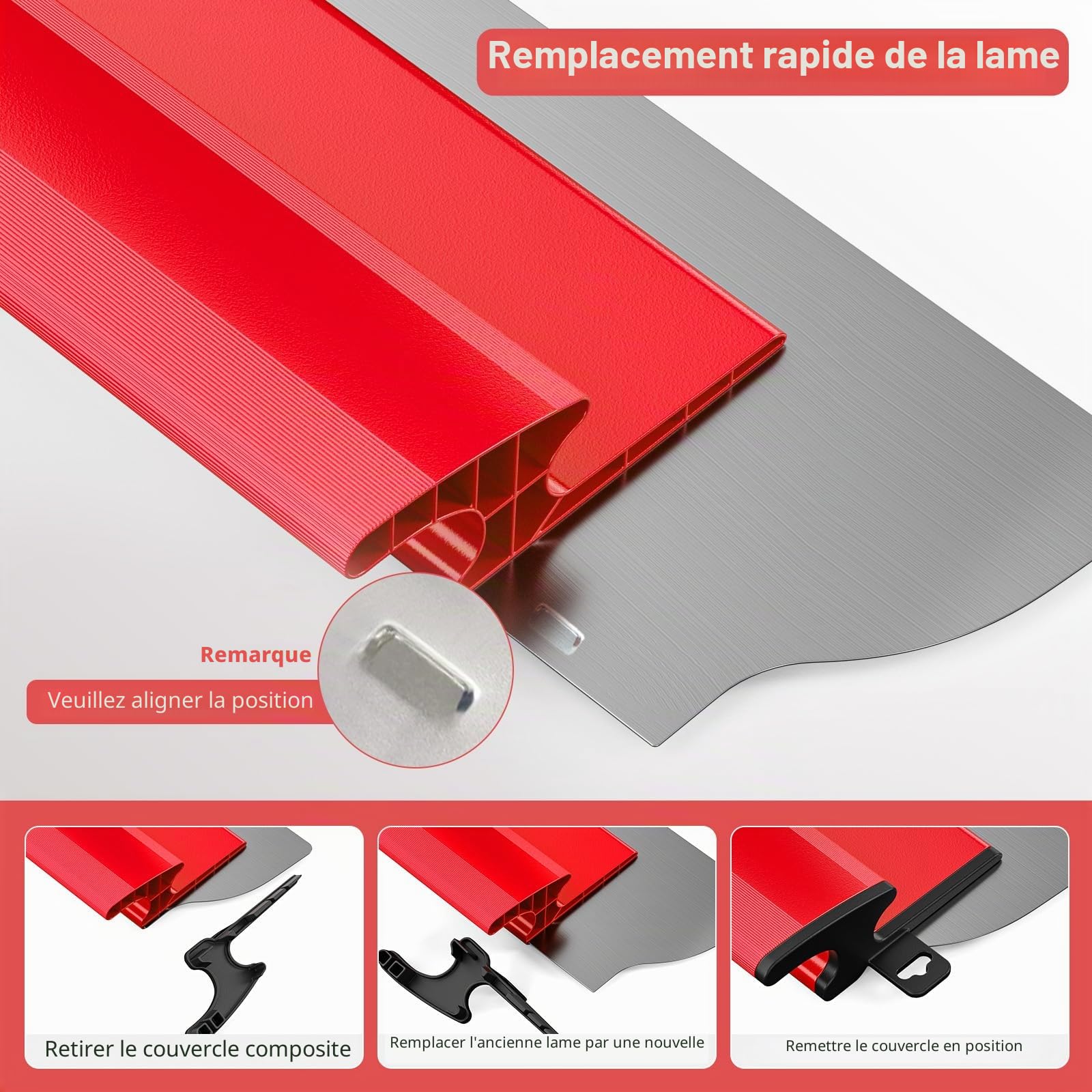 Lot de 3 spatules à joints avec manche télescopique, spatule large en acier inoxydable pour surfaces lisses sur murs, plafonds, angles – réglable, facile à changer et à ranger