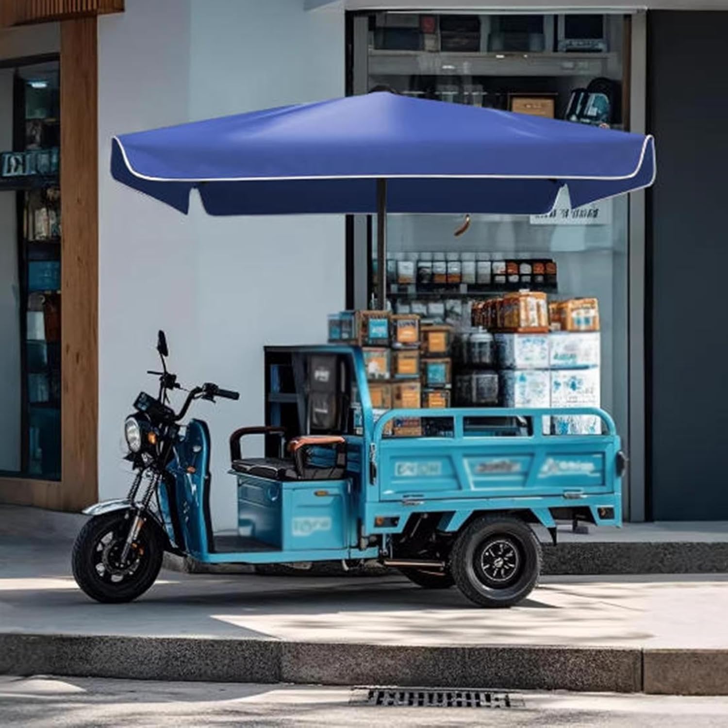 Heavy Duty Outdoor Trike Umbrella For Electric Tricycle, Waterproof UV Protection Rectangular Sun Shade Canopy For Vending, Food Cart, Street Vendor