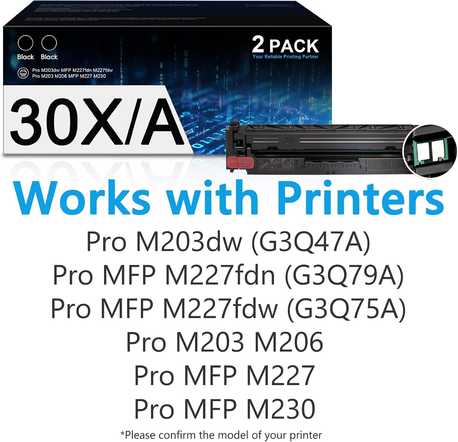 BERRYSKY 30X Black Toner Cartridge CF230X Toner Replacement for HP 30A CF230A 30X CF230X Pro MFP M227fdw M203dw M227fdn M203dn M227sdn M203d M227 M203 Series Printer (Black, 2-Pack)