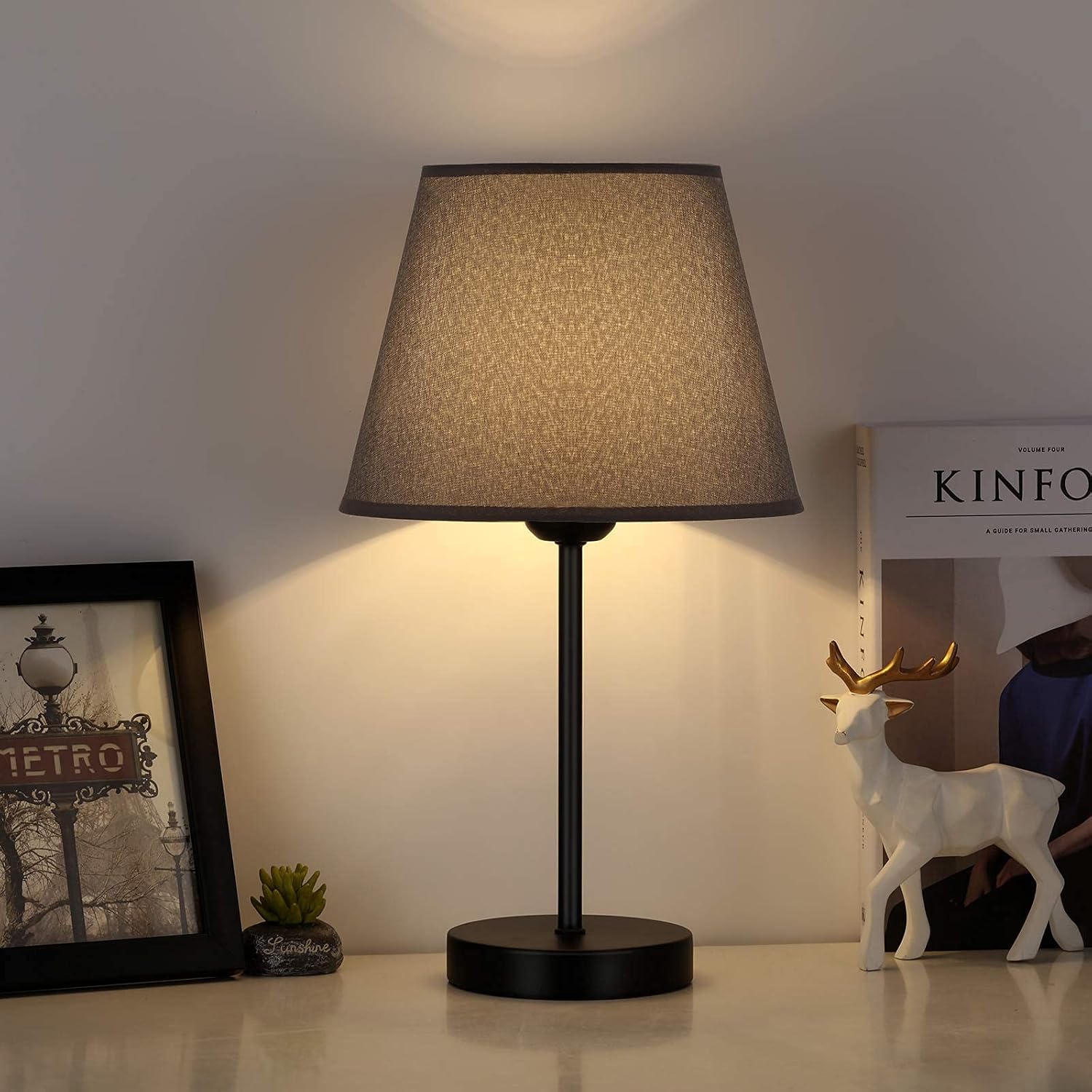 BTY Small Bedside Lamp Set of 2, Gray Shade Nightstand Lamp Modern Nightstand Bedside Desk Lamps for Bedroom Living Room Office Study Room