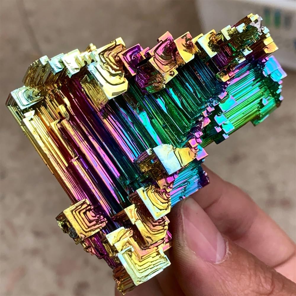AUOQKQUT Colorful Rainbow Titanium Bismuth Quartz Crystal Gem Home Office Degaussing Decoration (Size : 310-400g)