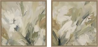 Olive Bloom No. 3 & No. 2 Juego de 2 lienzos enmarcados para pared de Amy Lighthall, Sylvie Dark Gold moderno contemporáneo, arte abstracto para decoración de paredes