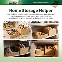 Vista 4 de 2-Piece Large Bamboo Storage Box Set - 7.1in High Stackable Deep-Drawer Organizer, Lidless Bin for Kitchen Cutlery Utensils, Home & Office