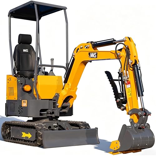 MS12P 1.2 Ton Mini Excavator with 13.5HP B&S Gas Engine, with Side Swing Boom and Hydraulic Thumb, Compact Digger Machine for Landscaping DIY & Construction, Unloading Included