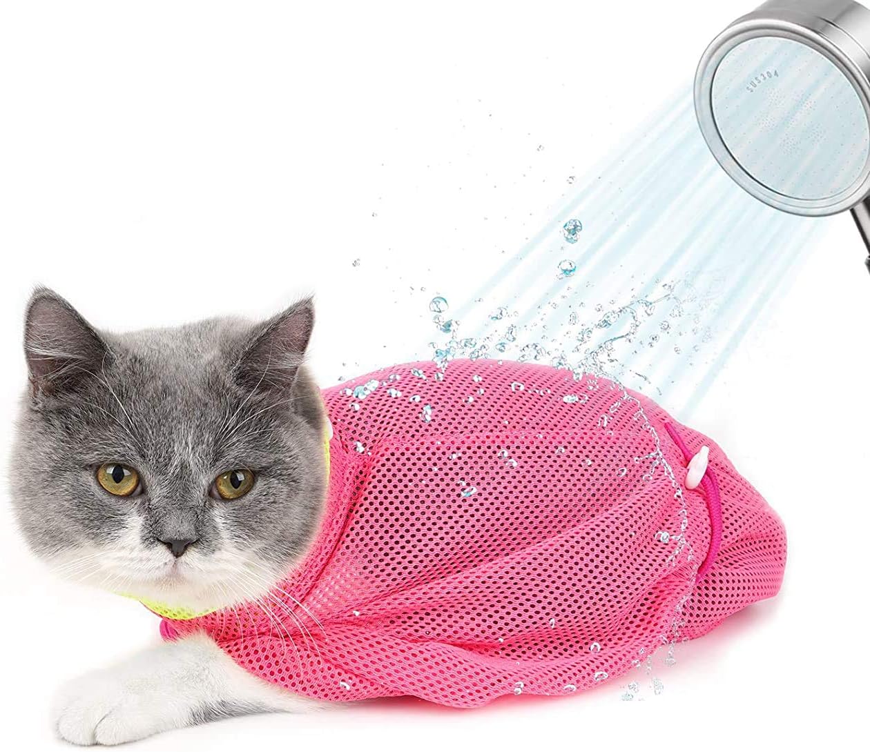 GAPZER Cat Bathing Bag, Adjustable Breathable Mesh Anti-bite & Scratch Restraint Kitty Puppy Grooming Bag for Cat’s Shower, Nail…