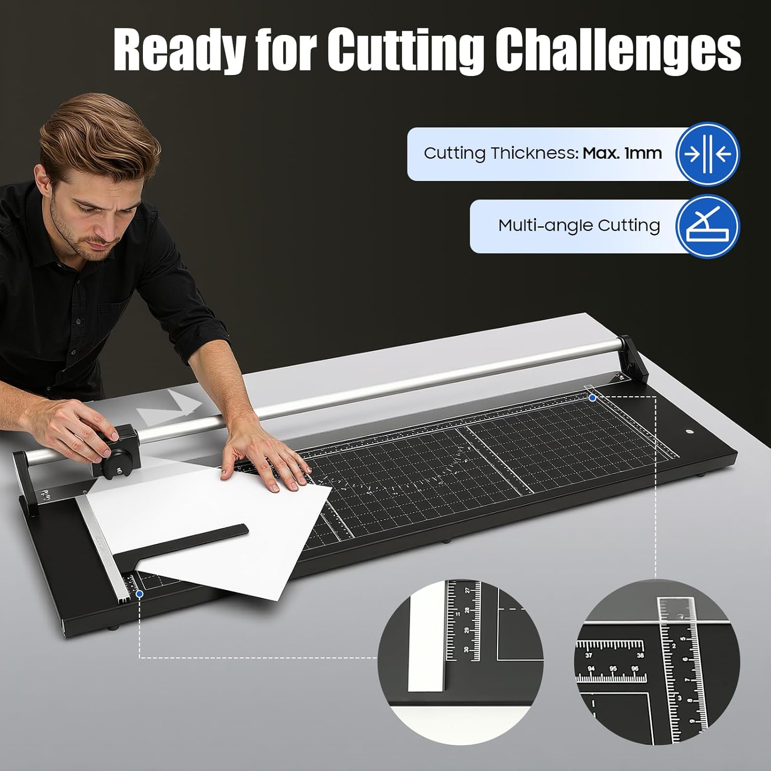 Paper Cutter, Straight Paper Trimmer with Positioning Ruler and 2 Spare Blades, 0.04in Thickness Desktop Paper Slicer for Craft, Coupon, Label and Cardstock, 47.44 * 14.17 * 4.13inch