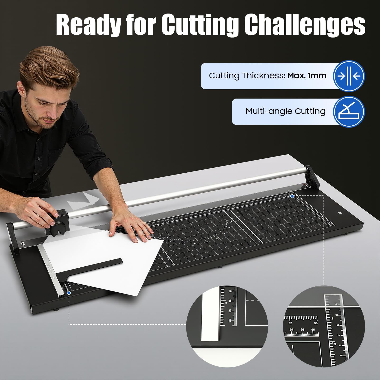 Rollenschneider 36 Zoll (90 cm) Papierschneider mit 2 Ersatzklingen & Magnetischer Positionierrutsche Professioneller Office Paper Trimmer für Präzises Schneiden von Fotos Karten und Karton