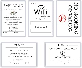 5 Essential Air BnB Signs for Hosts Set, Magnetic Welcome Wifi Password, No Smoking Do Not Flush Signage for Bathroom, Lock Door, 4"×6” Laminated Vacation Rental Customer Service Improvement Signs
