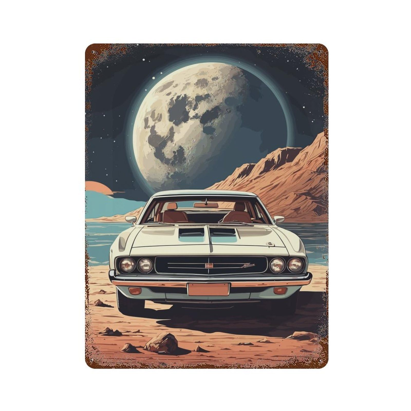 Vintage Space Rust Effect Tin Sign 15.7"x11.8", Ideal for Cafe, Home Bar And Lounge Decor