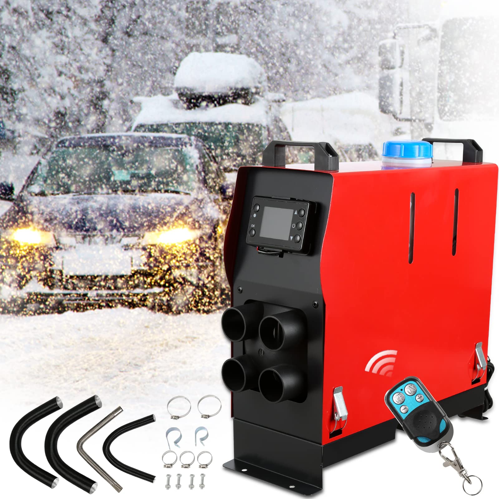 Nagrzewnica powietrza na olej napędowy 8 kW, 12 V, ogrzewanie postojowe na olej napędowy z wyświetlaczem LED i 4 wylotami powietrza, ciche, wydajne ogrzewanie postojowe
