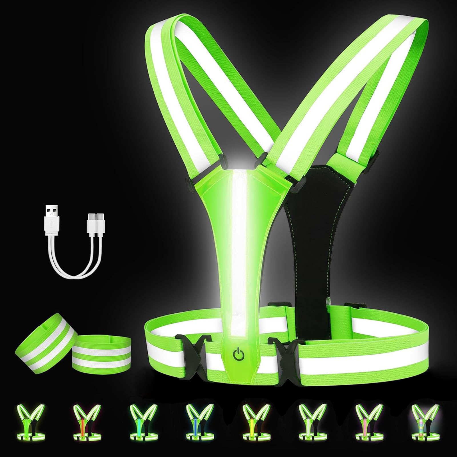 LED Gilet Catarifrangente Ricaricabile USB per Running Ciclismo Jogging Notturni
