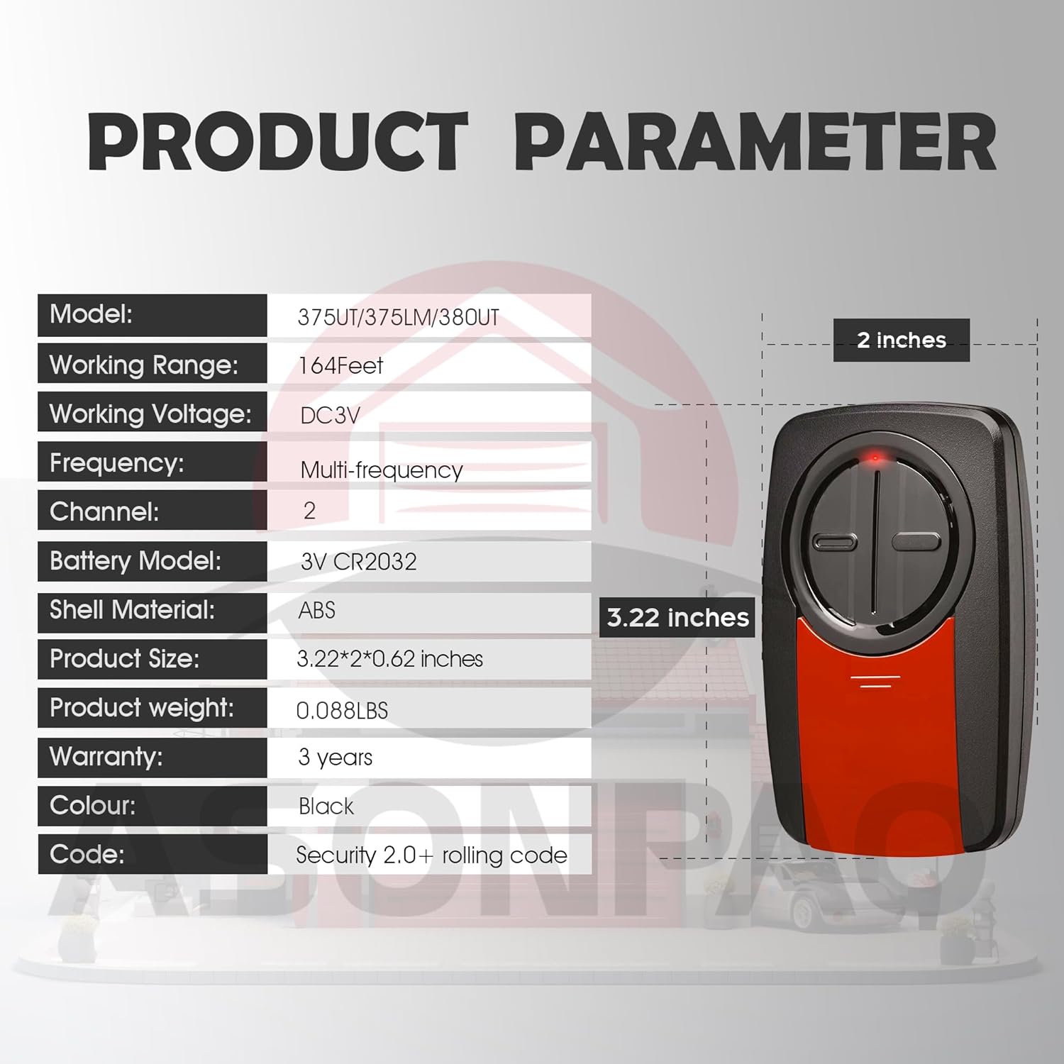LiftMaster 375UT 375LM 380UT Security+2.0 MyQ 2-Button Universal Garage Door Opener Remote - Pack of 3【3-Year-Warranty】