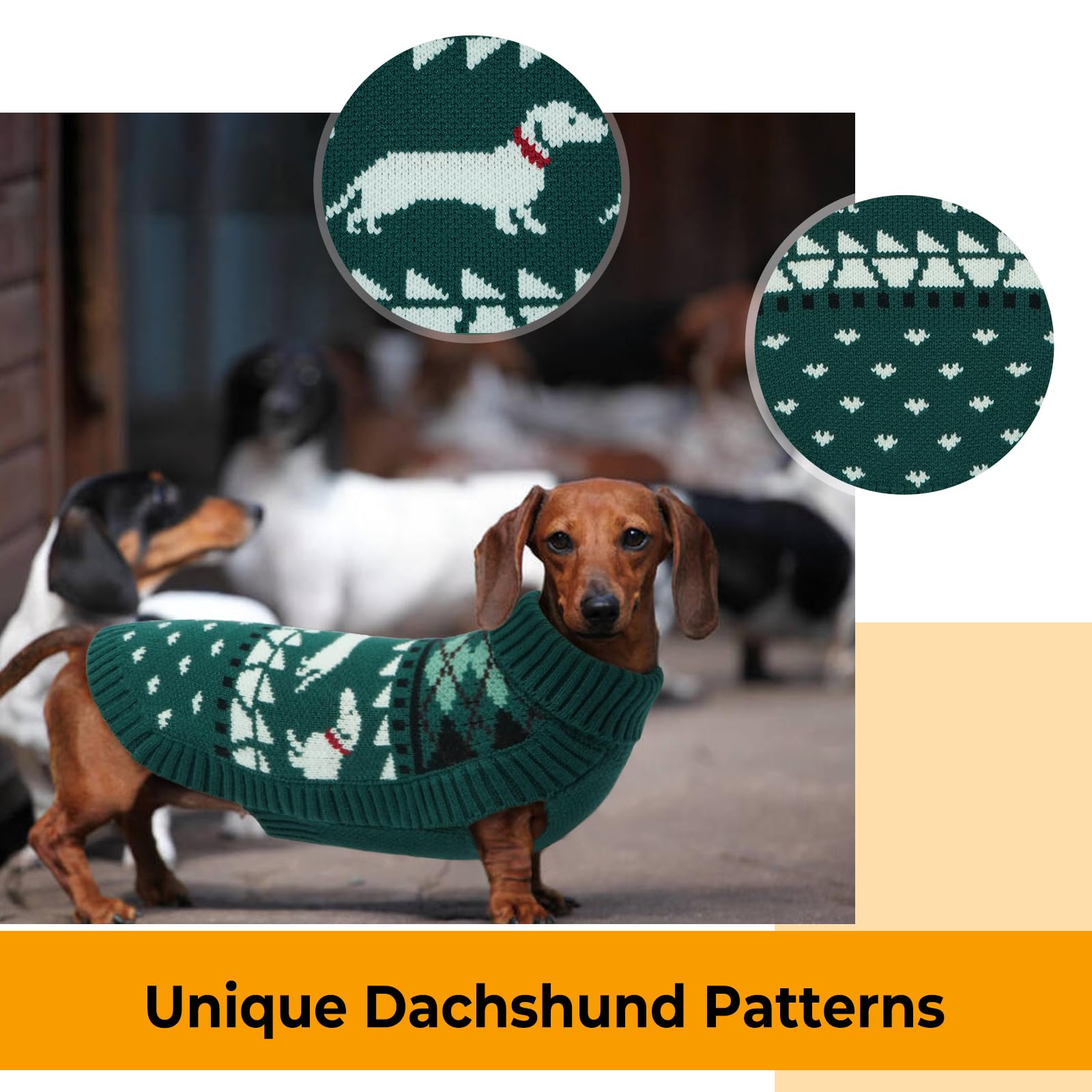 Leletail Pull teckel – Pull à col roulé pour chiens de petite taille, manteau chaud en tricot pour animal domestique, vêtements teckel pour temps froid, tenue confortable pour l'automne et l'hiver