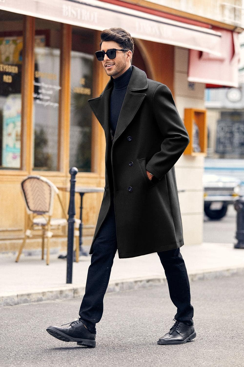 Gabardina con Doble Botonadura para Hombre Abrigos Largos de Invierno de Negocios con Cuello de Solapa Informal