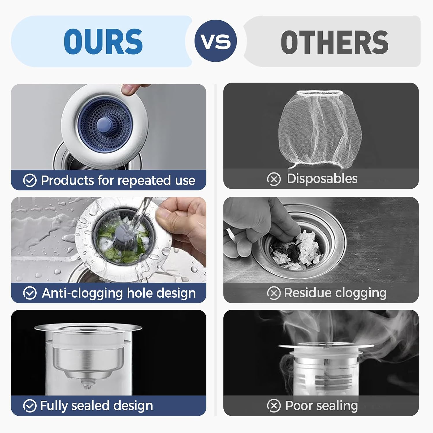 Sink Drain Strainer, Sink Stopper Kitchen Drain, Pop-Up Sink Drain Plug with Anti-Clogging Basket, Fits Standard 3-1/2''Sink Hole, Kitchen Sink Accessories (3PC)