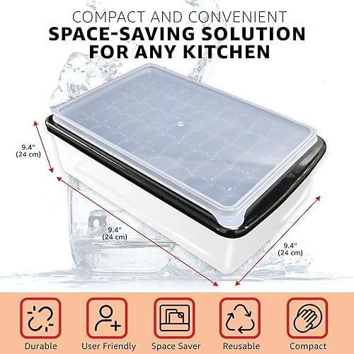 Miniatura 4 de Bandeja de hielo negra 4 en 1 con contenedor, tapa y cuchara, bandeja de hielo con contenedor de almacenamiento para 55 moldes de cubitos de hielo,