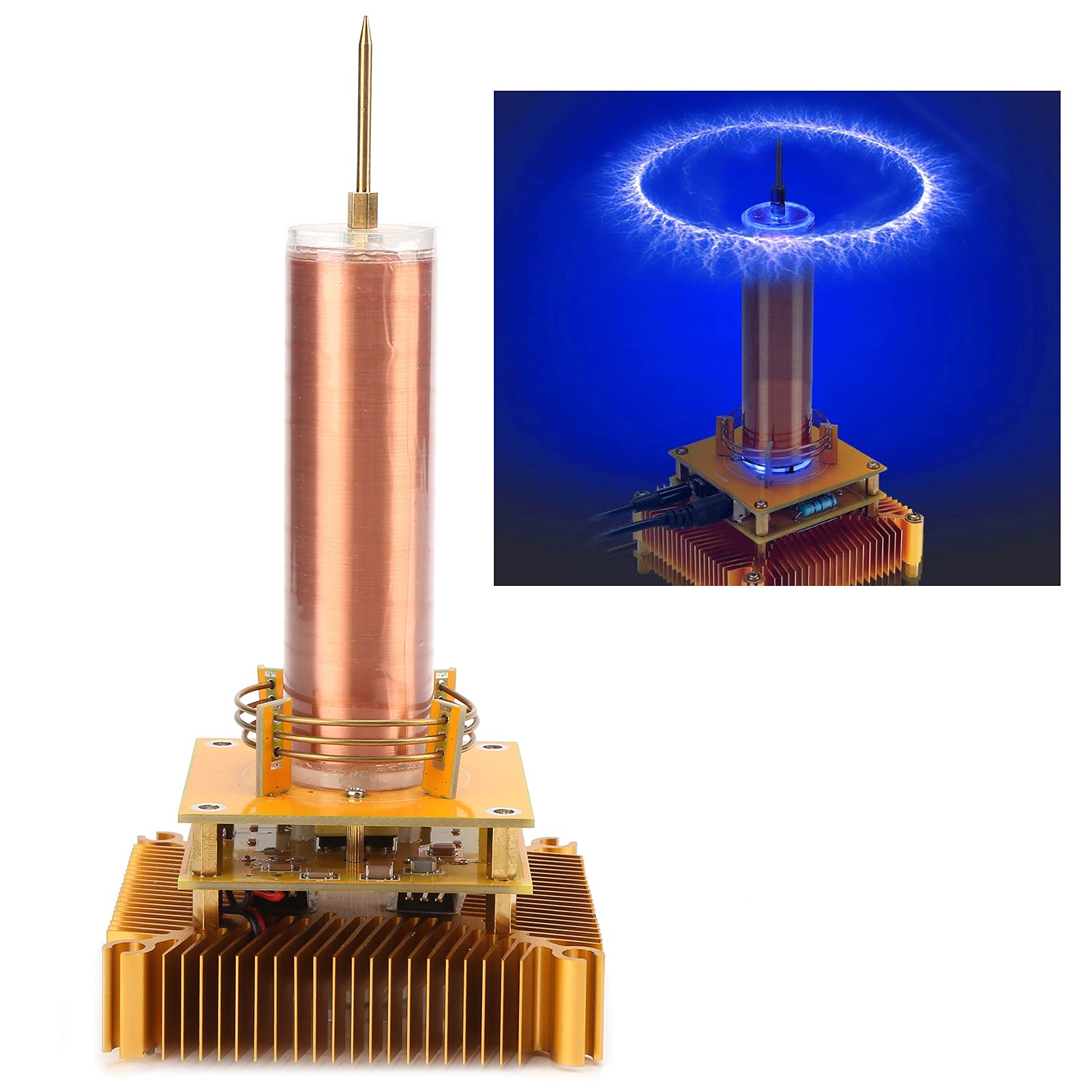 Geekstyl Music Coil Topper, Bobinas de Música Módulo de Experimento Dorado de Latón con Luz, Bobinas Herramientas Manuales Base del Radiador de la CPU 100-240V (Enchufe de