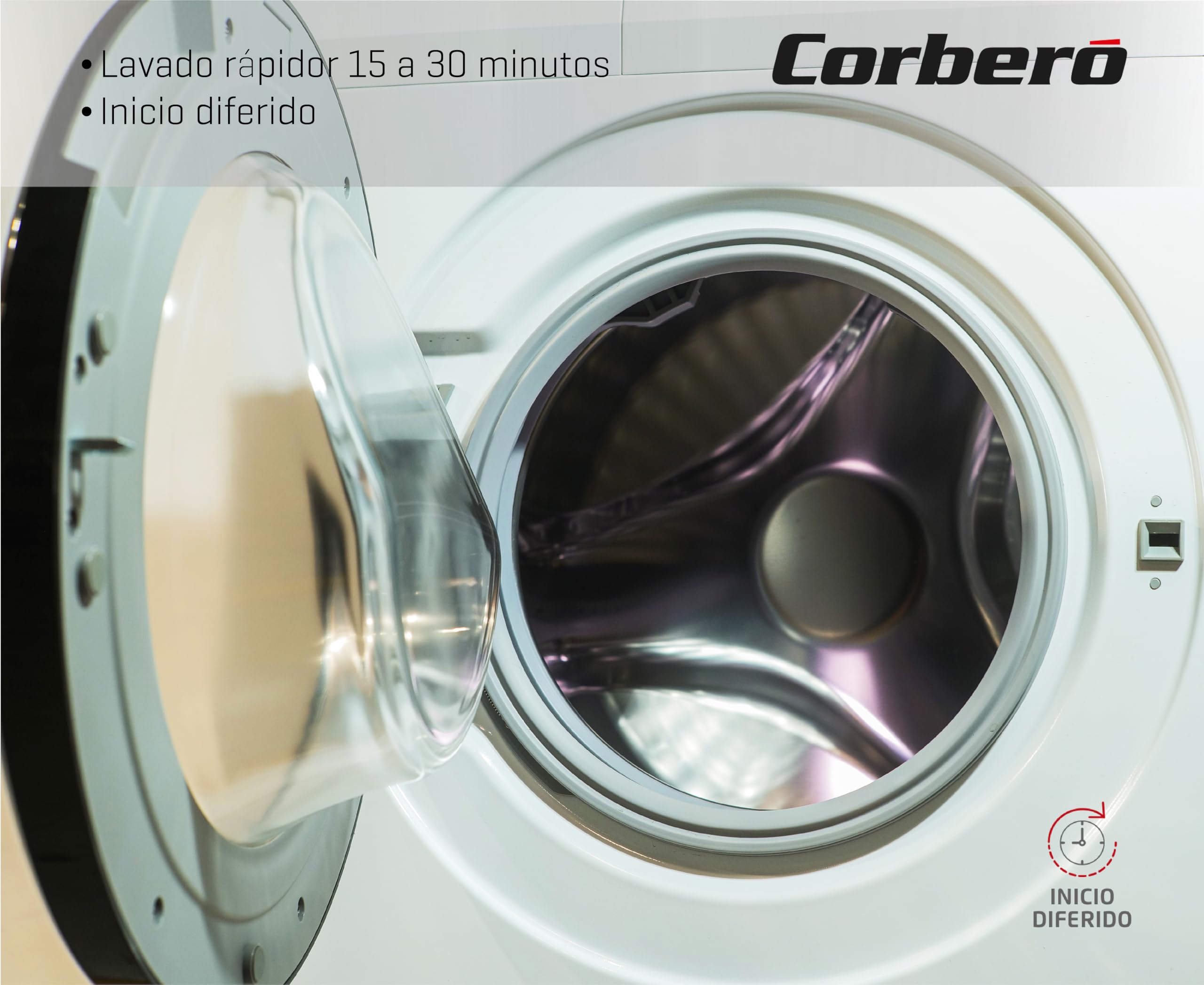 Corberó - Lavadora Carga Frontal Plus 7kg | CLT712VIN | 1200 Rpm | Motor Inverter | 16 Programas | Vapor Antialérgico | Inicio Diferido 3-24h | Lavado Rápido 15-30 Min | Puerta XXL | Blanco