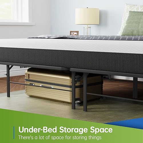 Miniatura 5 de PayLessHere Base de cama de metal plegable con plataforma de metal con soporte de hasta 1000 libras de listones de acero, soporte sin ruido, marco