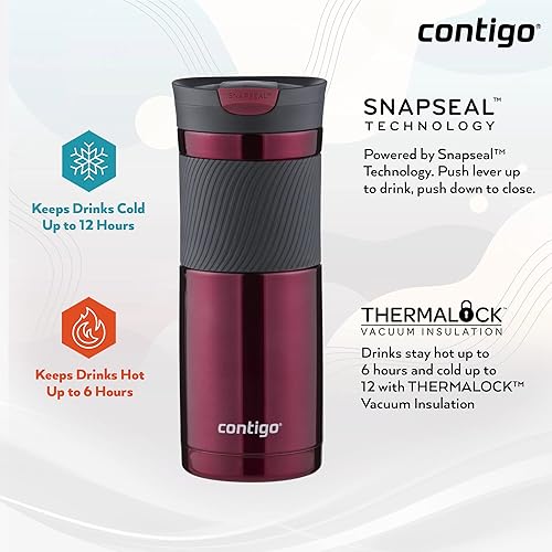 Miniatura 39 de Contigo Byron Snapseal - Taza de viaje de acero inoxidable, termo al vacío, vaso a prueba de fugas, taza de café con tapa fácil de limpiar sin BPA