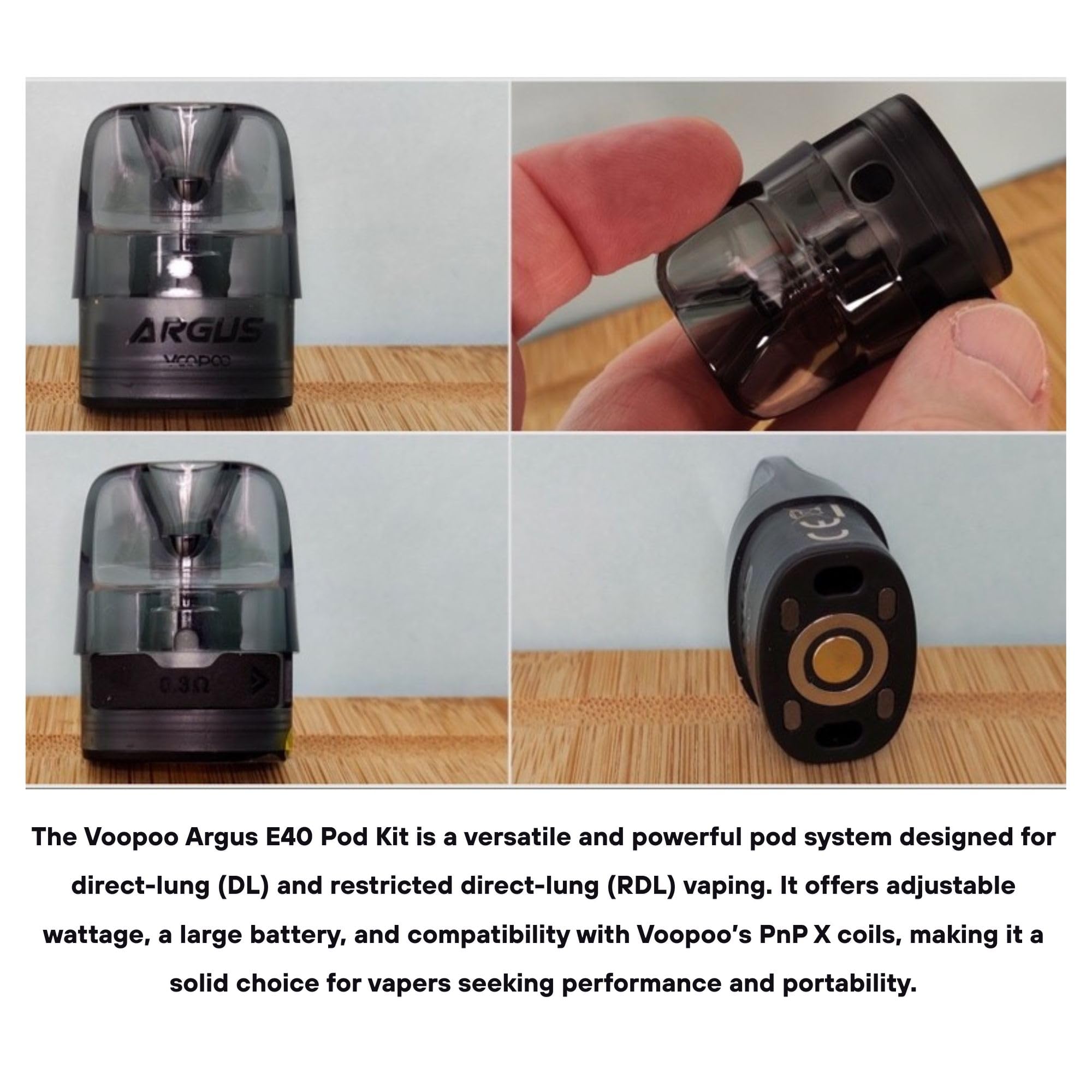 Voopoo Argus E40 Replacement Pod, 1800 mAh Battery, Airflow Adjustment,  4-Layer Leak-Proof, Side Filling System, Automatic/Button Draw, Compact  Design, Clear Display (0.6ohm Pod Cartridge) : Amazon.co.za: Health &  Household