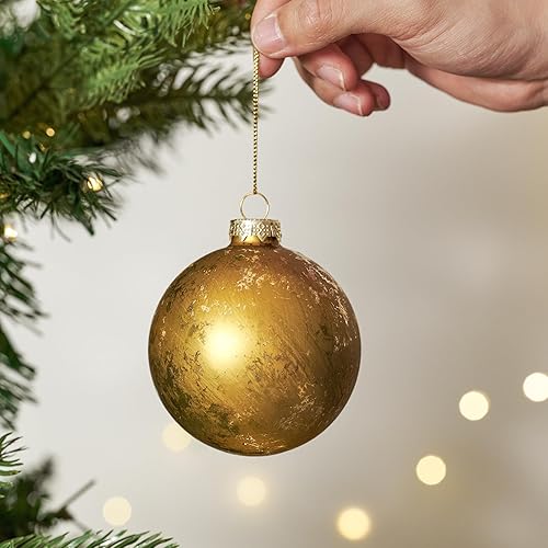 Miniatura 4 de DN DECONATION Juego de 9 adornos de bola de Navidad, adornos de bola de vidrio dorados, plateados y marrones de 3.14 pulgadas, adornos colgantes 3