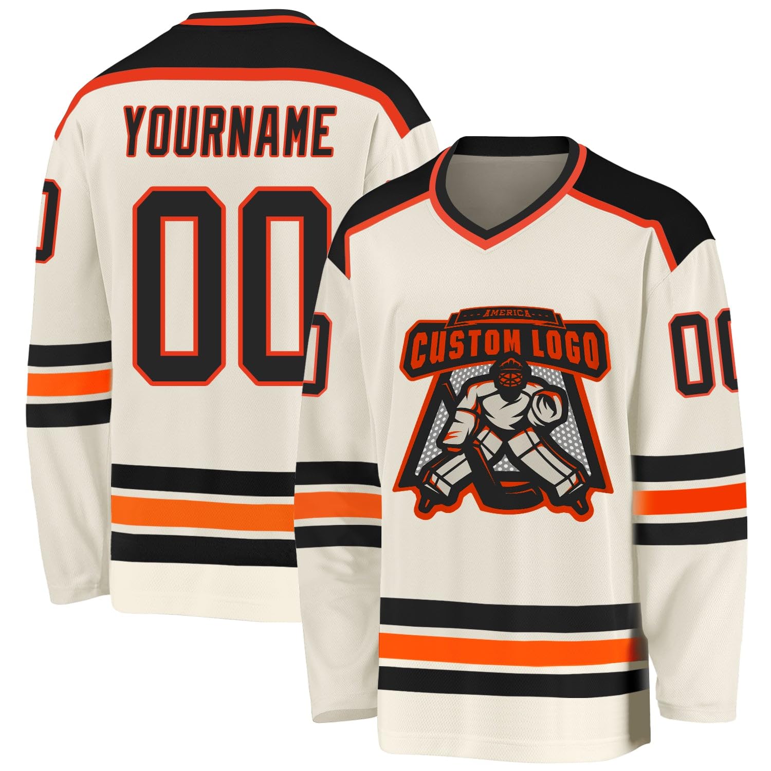 Custom Name Number White Red-Gold Hockey Jersey, Personalized Team V-Neck Sports Hockey Jersey for Men Women Youth