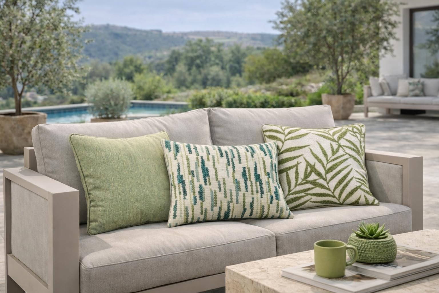 YB Concept Forest Rain Outdoor Yeşil/Krem Dekoratif Yastık 35x50 cm – Suya Dayanıklı, Solmaya Dayanıklı Kumaş, Dolgulu Bahçe Balkon ve Teras Kırlenti
