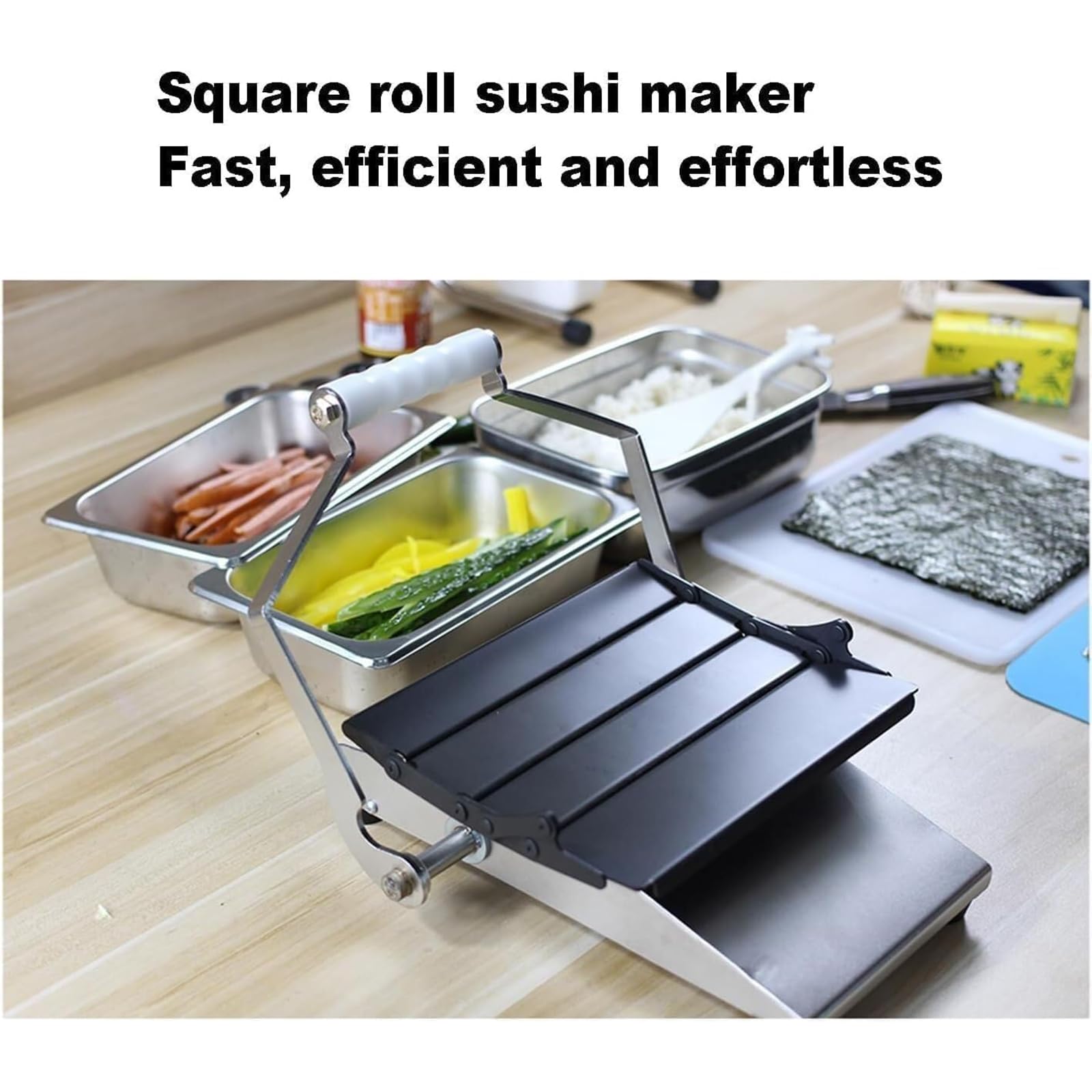 Máquina manual para hacer sushi de acero inoxidable comercial con molde ajustable, fácil de usar, para bares de sushi, restaurantes y cocina japonesa