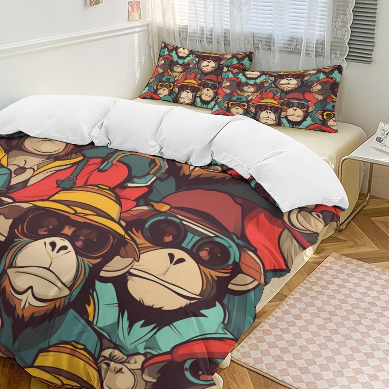 Vintage Monkeys Funny 3 Piece Bedding Comforter Sets 1 Duvet Cover and 2 Pillowcases 86
