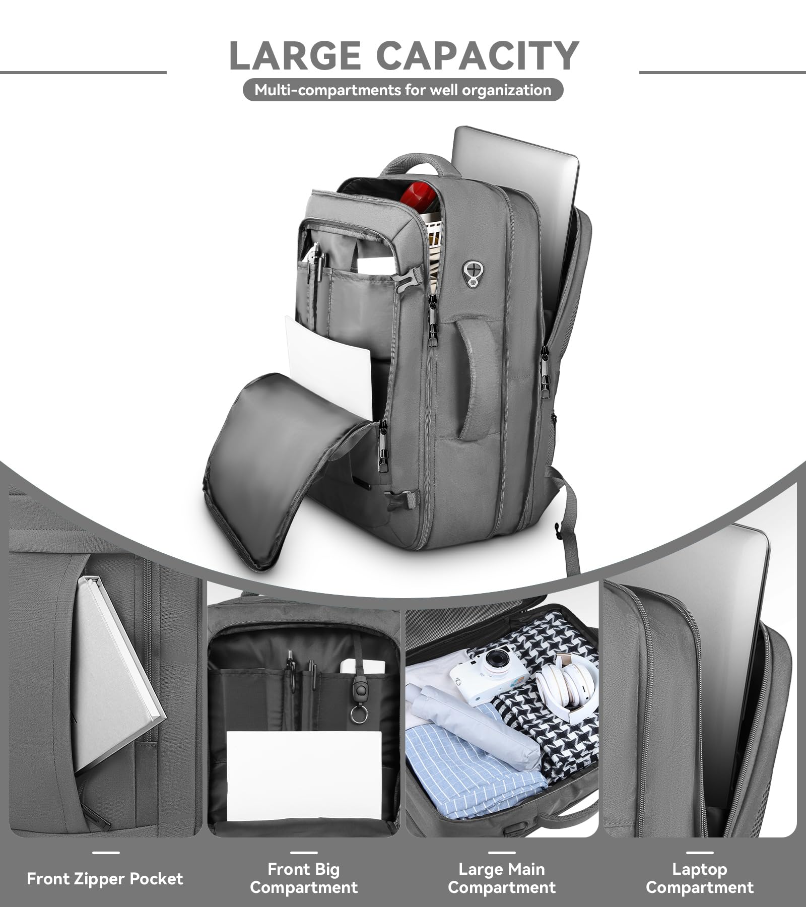 Mochila de mano, mochila de viaje extra de 50 L para hombres y mujeres, bolsa grande, regalos esenciales de viaje de negocios para hombres, aprobada por vuelos, mochila para laptop de 17 pulgadas