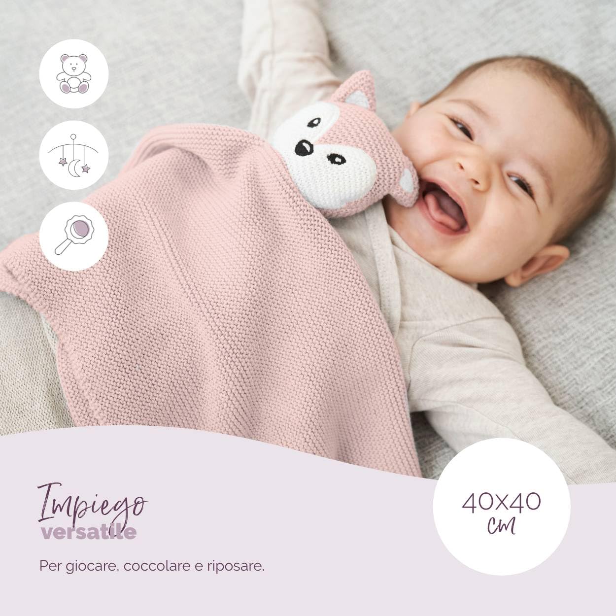 Livella Doudou Volpe con calzini - Puro cotone biologico - Copertina premium, copertina coccole, coperta a maglia - Morbidissima e traspirante - OEKOTEX® STANDARD 100 e certificata GOTS