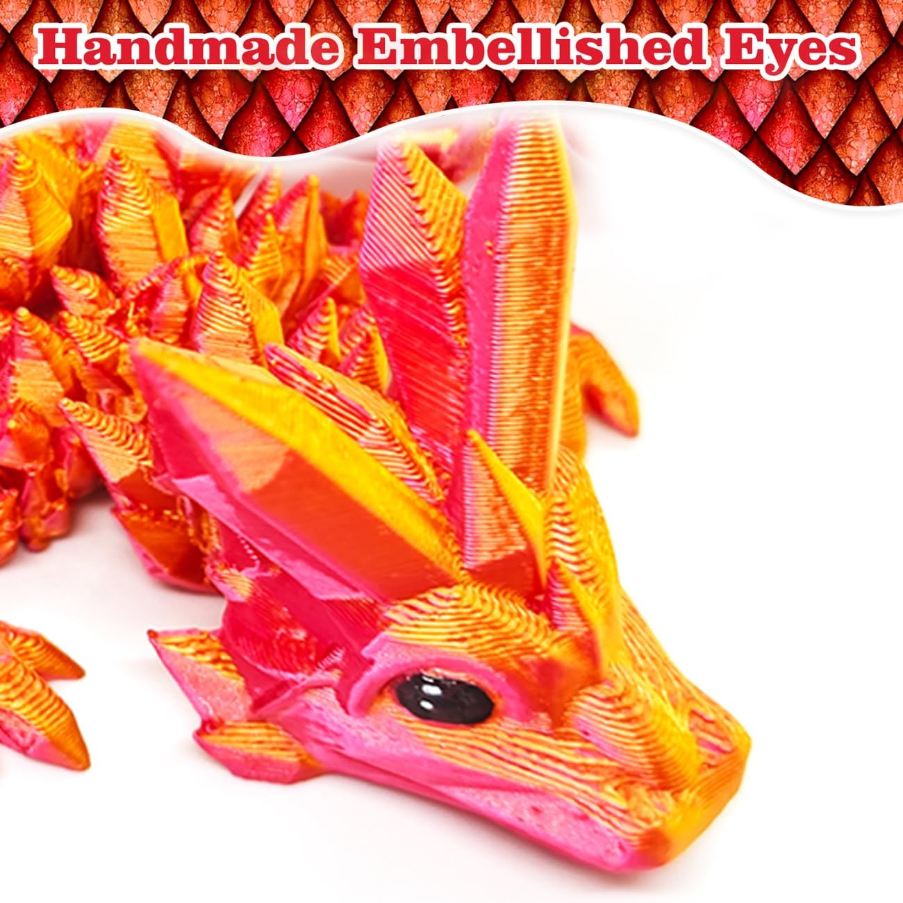 3D Printed Dragon, Toys Dragon 3D Printed, 3D Printed Dragon with Wings Table Mini Full Articulated Decors Crystal Fidget Toy 3D Printed Dragon, Laser Red