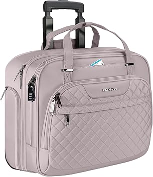 EMPSIGN Rolling Laptop Bag Women with Wheels, Rolling Briefcase for Women Fits Up to 15.6 Inch Laptop Briefcase on Wheels, Water-Repellent Overnight Rolling Computer Bag with RFID Pockets, Dusty Pink