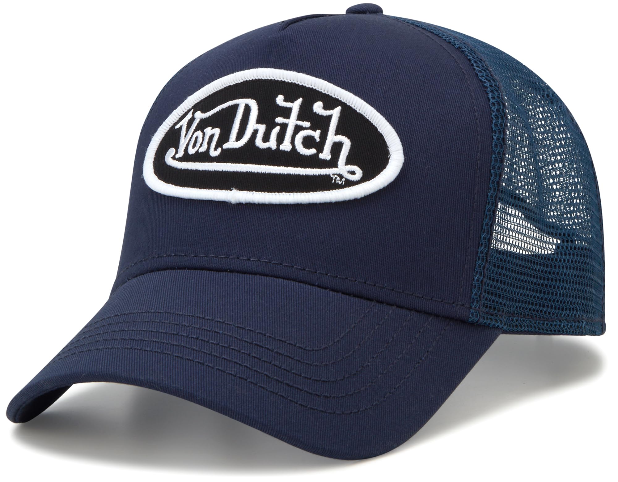 Von Dutch Unisex Trucker Hat - Curved Bill Mesh Back Retro Classic Colorblock Snapback Baseball Cap for Men and Women, Size One Size, Industrial Blue